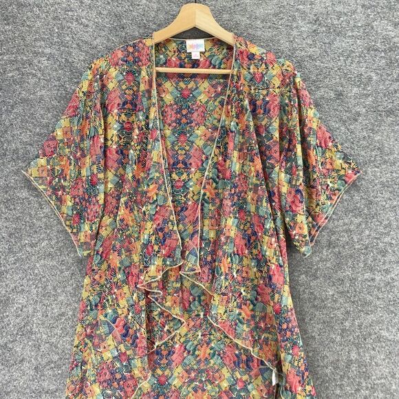 LulaRoe Blouse Women S Small Yellow Geometric 3/4 Sleeve Open Front Long Fringe - Picture 3 of 9